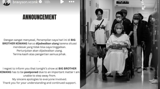 DJ Bravy mengumumkan penundaan show karena harus mendampingi Erika Carlina persalinan. [Instagram @bravyson.vconk]